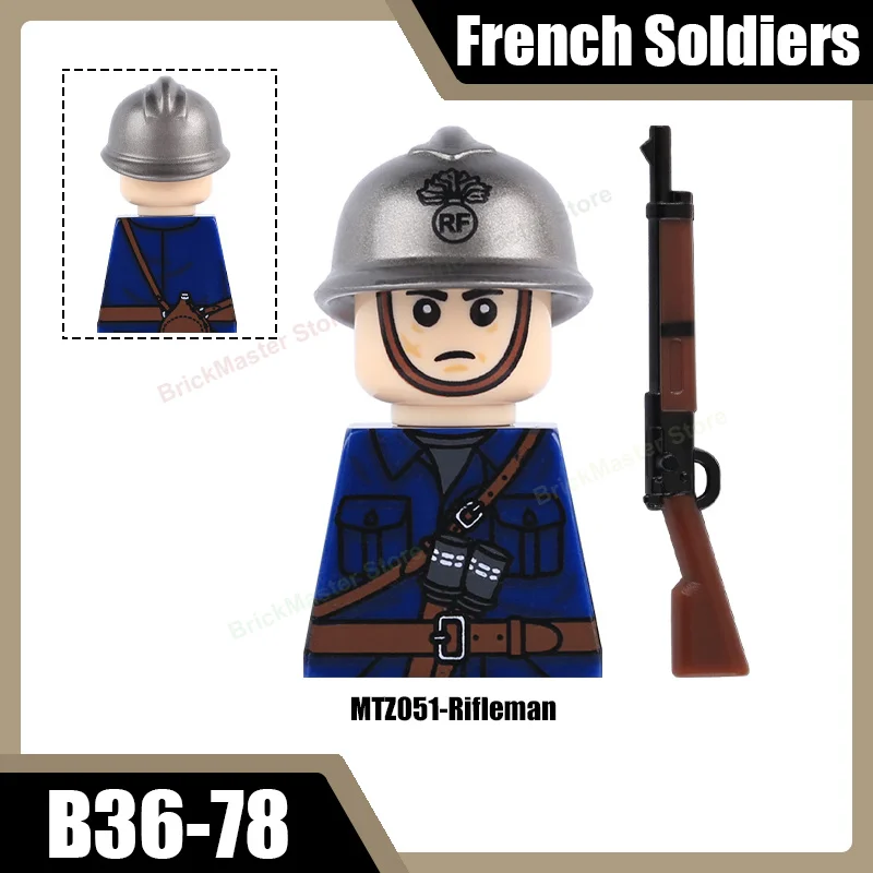 Militär Armee Französischer Gewehrschütze Offizier Sturmtruppen Figur Bausteine Infanterie Krieger Flagge Helm Zubehör Bausteine Spielzeug