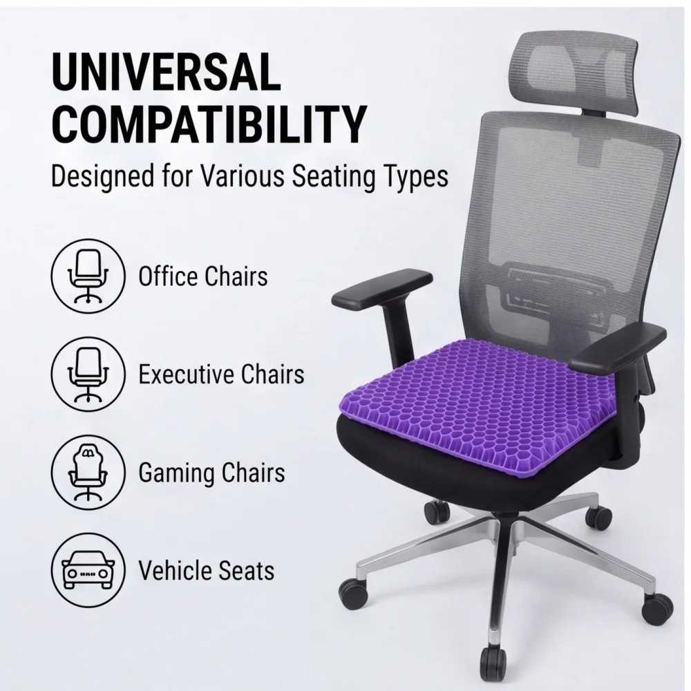 Gel Seat Cushion Summer Breathable Honeycomb Design Pressure Relief Tailbone Pain Pad for Home Office Wheelchair Car Chair Use