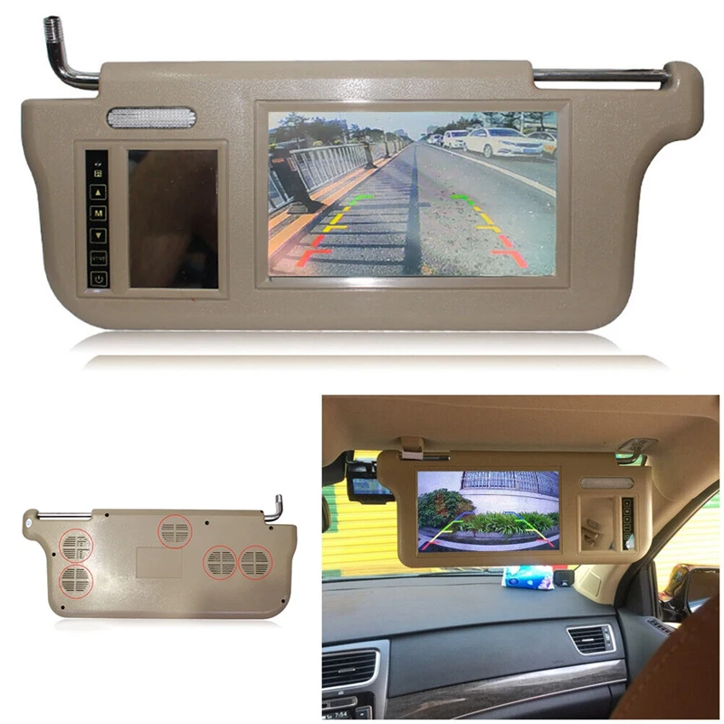 

7Inch Beige Car Right Sun Visor Rear View Mirror Screen LCD Monitor 2 Channel Video Parts