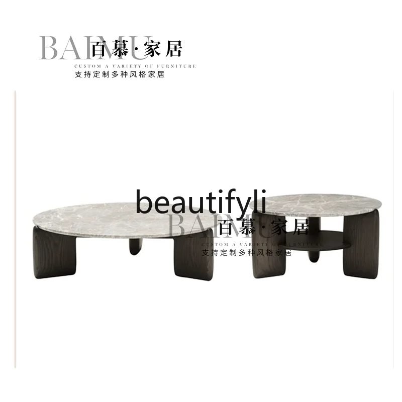 Personalized Italian natural marble coffee table household light luxury special-shaped solid wood coffee table combination G1218