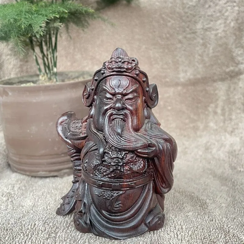 Hand-Carved Agarwood Guan Gong Statue - 3.5