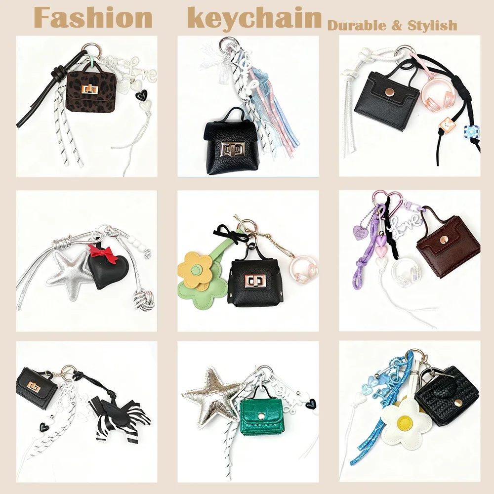 مجموعة محفظة العملات المعدنية على شكل سلسلة مفاتيح عصرية، جلد صناعي ممتاز وأنماط مزخرفة، سلاسل مفاتيح حقيبة صغيرة متنوعة للمفاتيح والعملات المعدنية، Tr