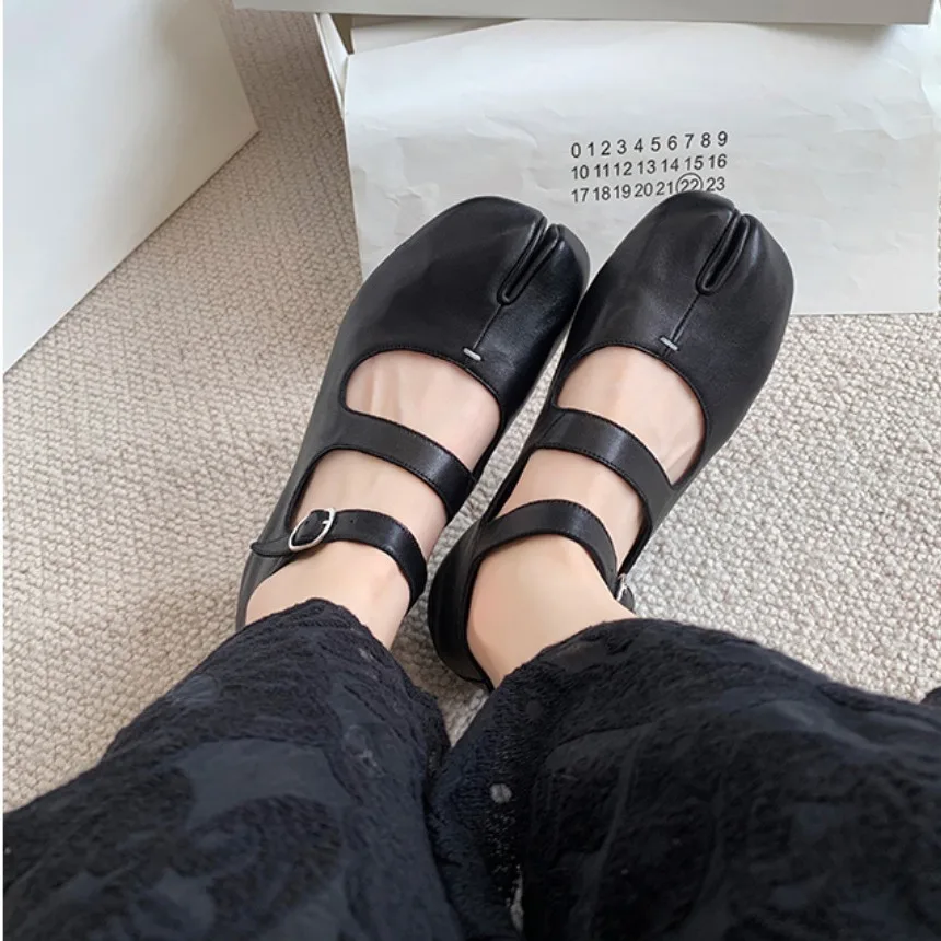 خريف نمط جديد صف مزدوج مشبك ماري جين تصميم المرأة حذاء مسطح جلد مبطن الفلين أسفل لينة مريحة الأحذية #1