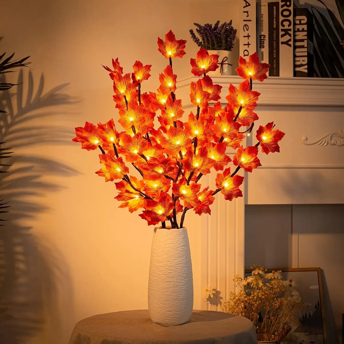 1pc 20 LED Simulation Red Maple Leaf Branch Lights Battery Powered Twig Branches Artificial Leaves Table Lights For Home Decor