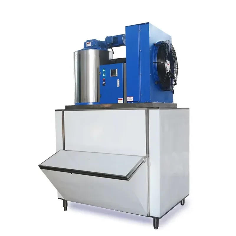 Automatic 1 Ton/24h Flake Ice Machine PLC Controlled Compressor Pump Commercial Use High Productivity for Seafood