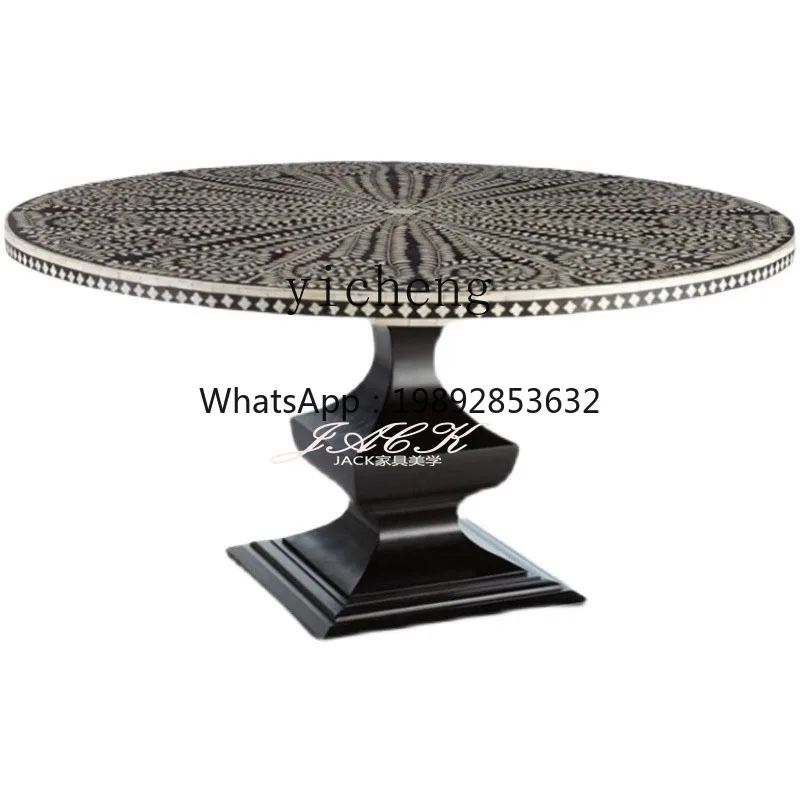 1 French solid wood round hand-painted dining table neoclassical high-end dining table carving painting