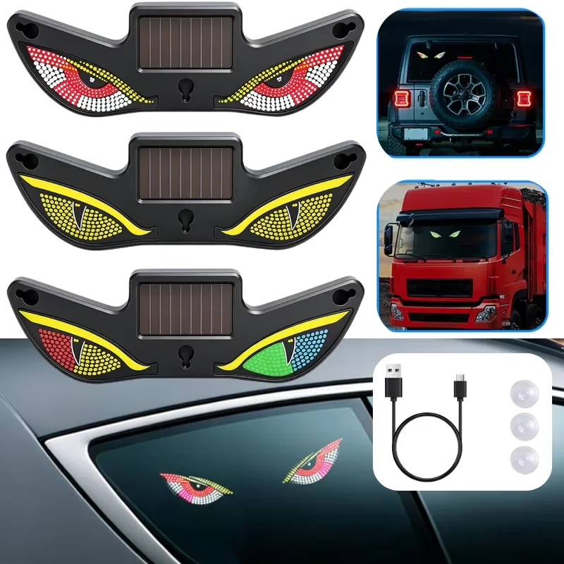 New Car Devil Eye Solar Ambient Light Dynamic Expression LED Breathing Car Fun Neon Lamp Anti-Rear-End Rear Window Warning Light