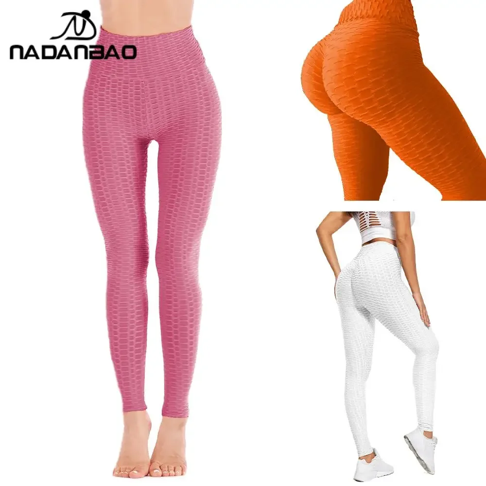 Nadanbao Size L 3 Pcs Yoga Pants Set Casual Jacquard Leggings Women's High Waist Sports Trousers Soft Elastic Fitness Bottoms