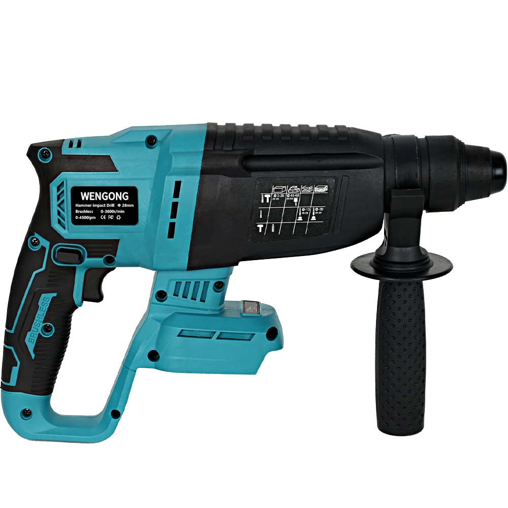 18V 26MM Brushless Rotary Hammer Drill Cordless  Rechargeable Electric Hammer impact Drill Perforator fit Makita 18V Battery