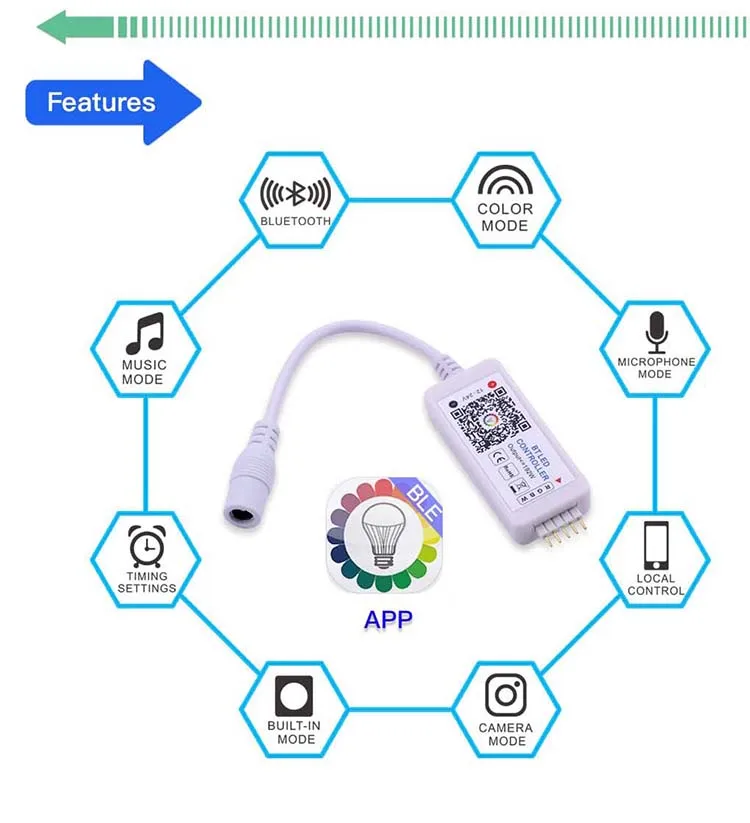 Magic Home DC5V 12V 24V Bluetooth-compatible Wireless WiFi Controller,RGB/RGBW IR RF LED Controller for WS2811 WS2812 led strip