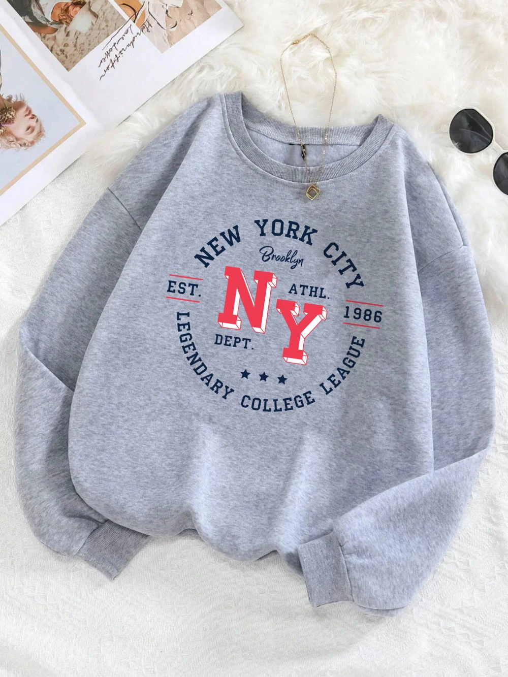 

New York City Sweatshirts Women Man Letter Printing Hoodies Crewneck Oversized Fleece Warm Tops Winter Casual Womans Clothes
