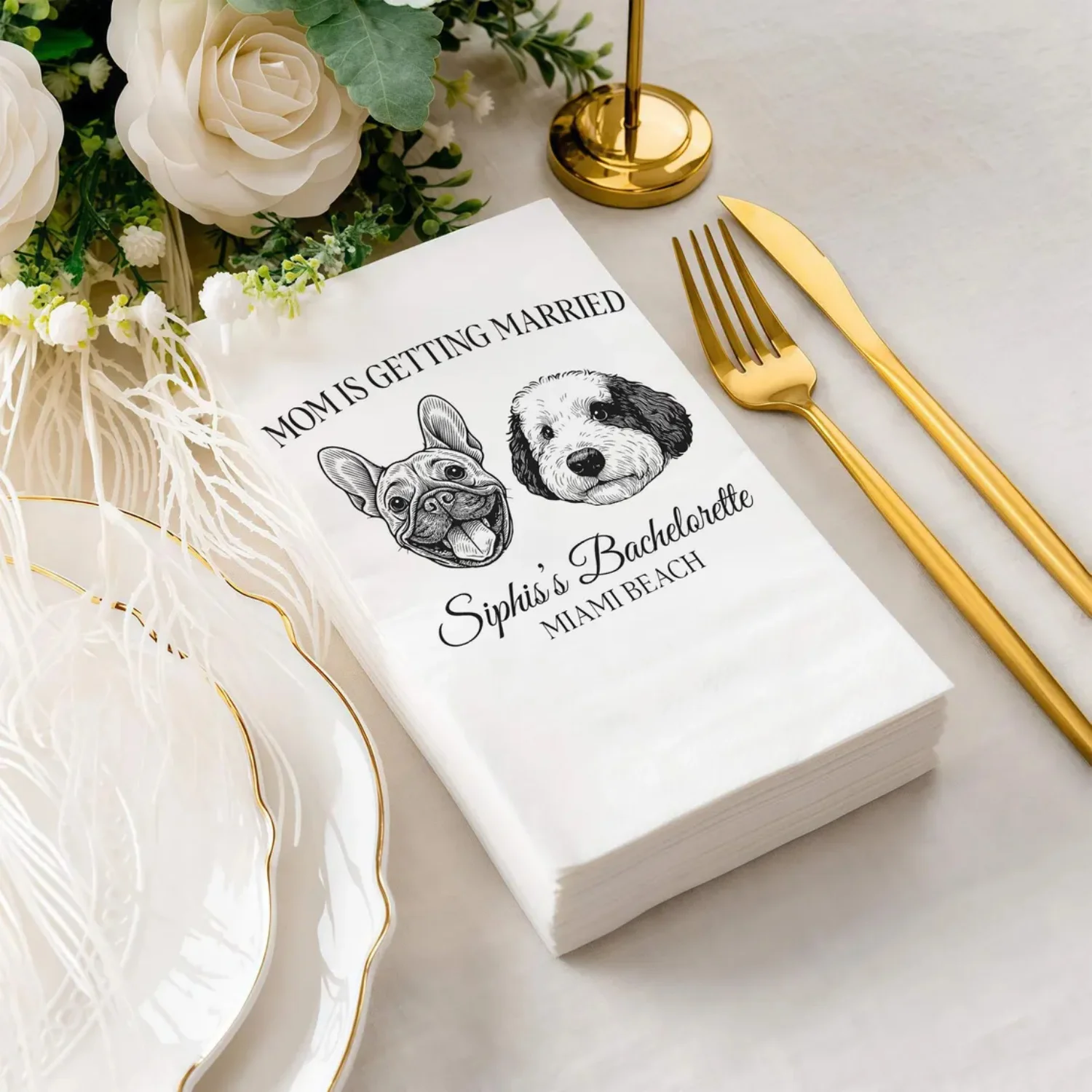 50 шт. салфетки для мамы и свадьбы, салфетки для девичника, салфетки для празднования пляжа Майами, салфетки для свадебных случаев, собака