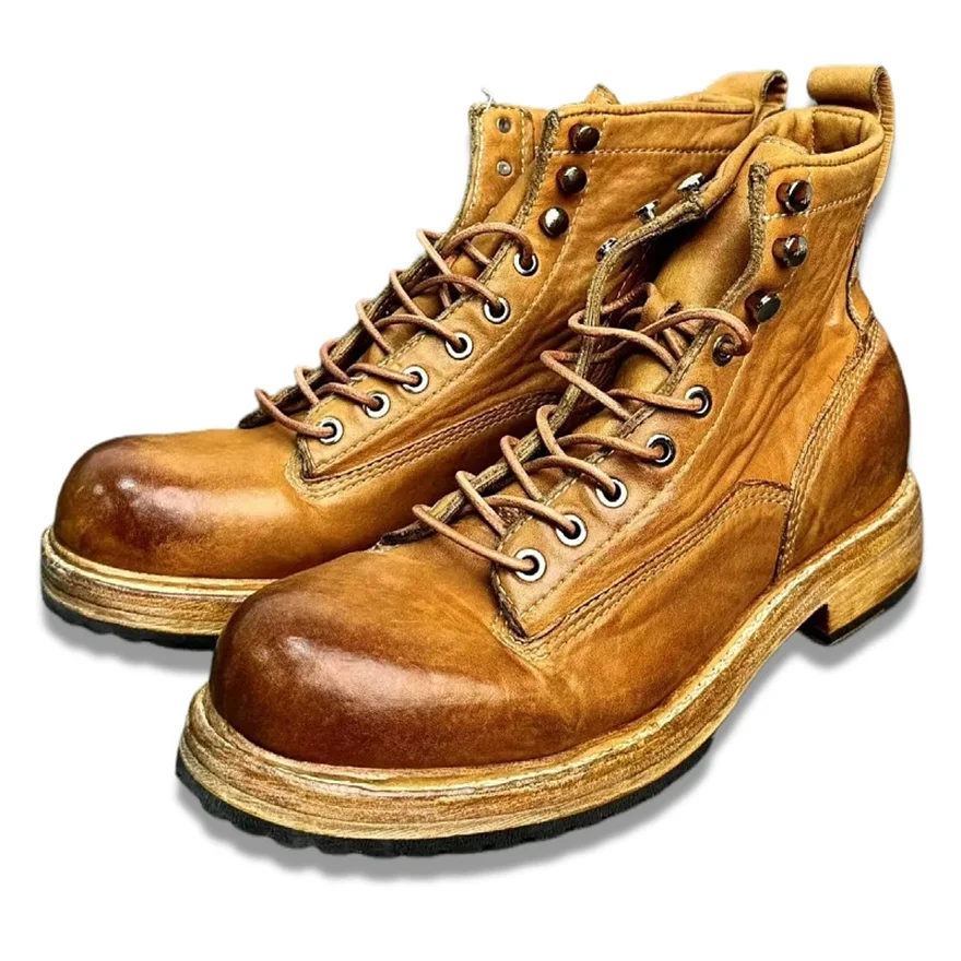 

High End Luxury Customized Goodyear Cowhide Sole Horse Leather Men Waterwash Vantage Tooling Demin Boots