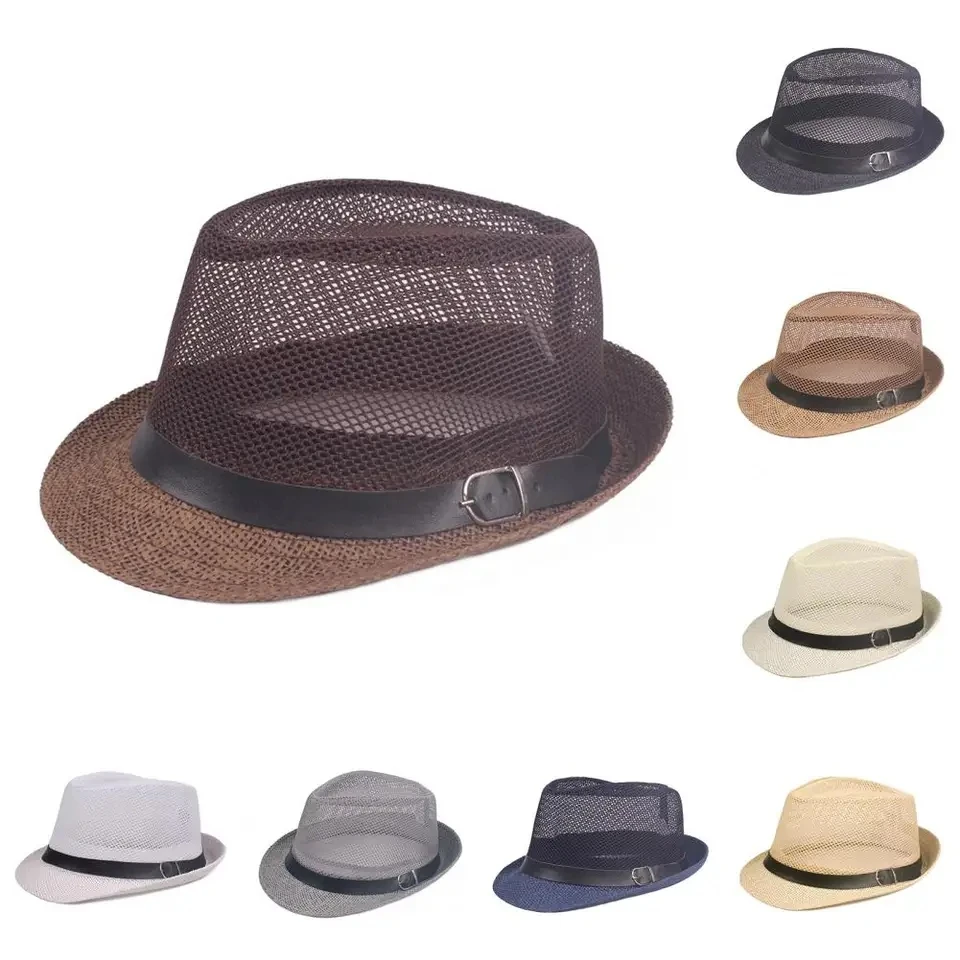 

Fashion Summer Men Women Jazz Fedora HatTrilby Straw Panama Hat Outdoor Beach Sun Meshhat Breathable Adults British Style