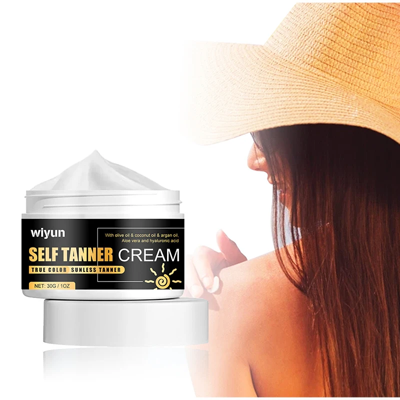 Self Tanner Cream Sunless Fake Tan Lotion With Coconut Oil Aloe Vera Hydrating Bronzer Cream For Face Body Beach Summer 30g