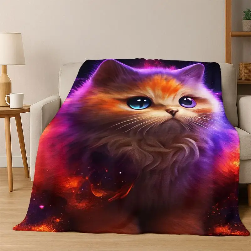 Cute Cat Kitten Cartoon Flannel Blanket Soft Warm Blanket Throw Blanket for Bedroom Living Room Bed Travel Camping Picnic Gift