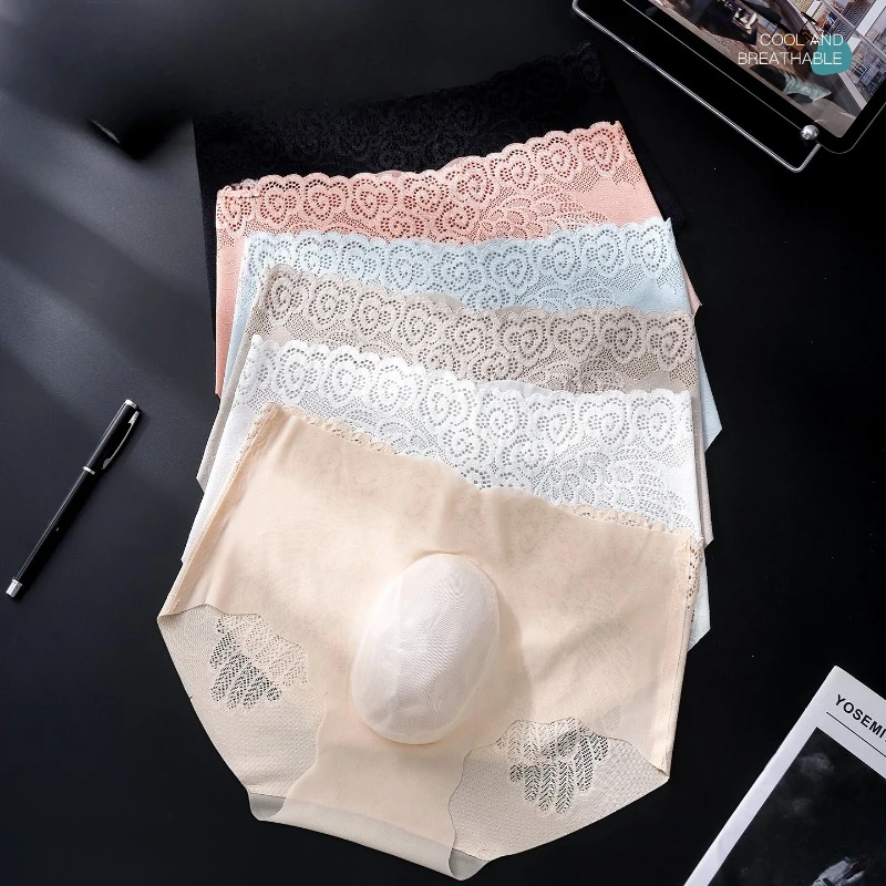 Men Sexy Briefs Ice Silk Lace Wings Hollow Out See Through Panties Sissy Lingerie 3D Bulge Pouch Light Thin Traceless Underwear