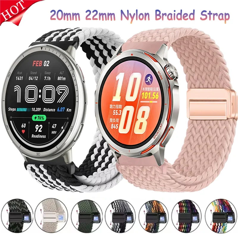 20 mm 22 mm geflochtenes Nylonarmband für Amazfit Bip 6/Active 2-3-Max/T-Rex3 Pro, magnetisches Armband, Huawei Watch GT Runner 2/Ultimate 2