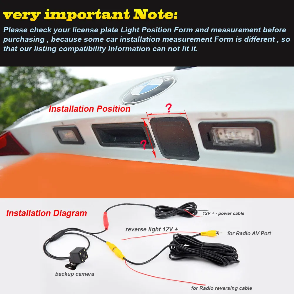 CCD Rear view back reverse camera for BMW X1 X3 X5 X6 E70 E71 E72 E84   E60 E90 E88 E91 parking rear view waterproof