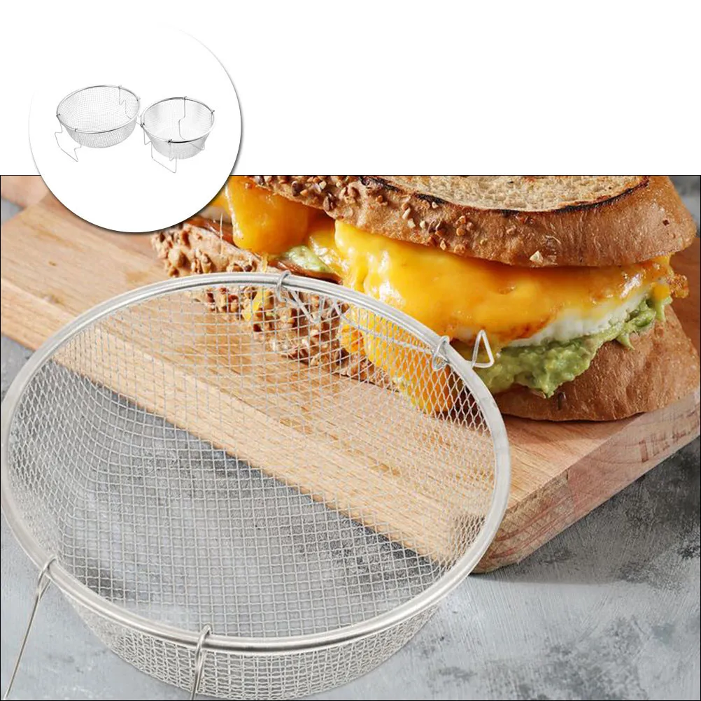 2Pcs Heavy-Duty Stainless Steel Frying Basket Dense Drain Hole Fryer Strainer with Folding Handle for Food Washing Draining