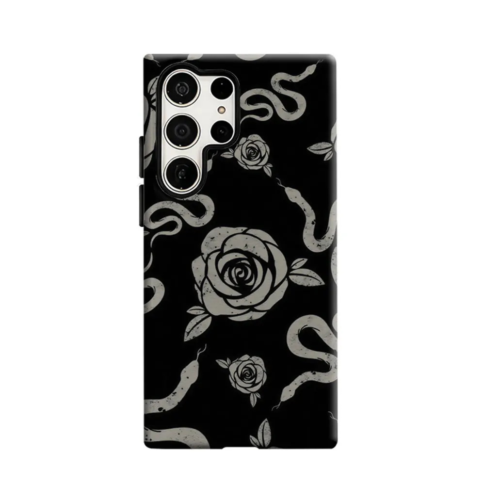CaseLumi Phone Case For Samsung Galaxy S25 S24 S23 Ultra Plus HD Hard Gothic Rose & Snake Double Layer Cover Film Shell