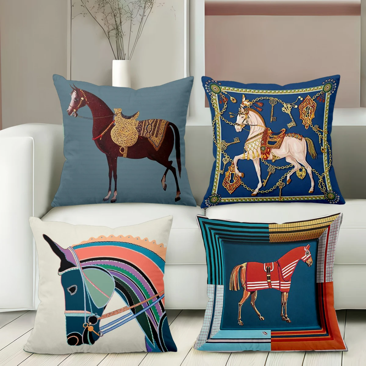 Four Horse Patterned Cushion Covers for Home Decor Polyester pillowcase, sofa decorative cushion cov Headboard Pillow
