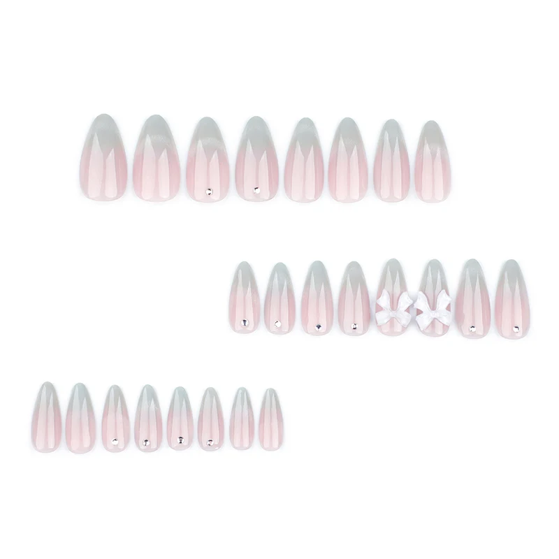 24 sweet French manicure nail stickers will be shipped randomly, suitable for women and girls with almond-shaped nails.