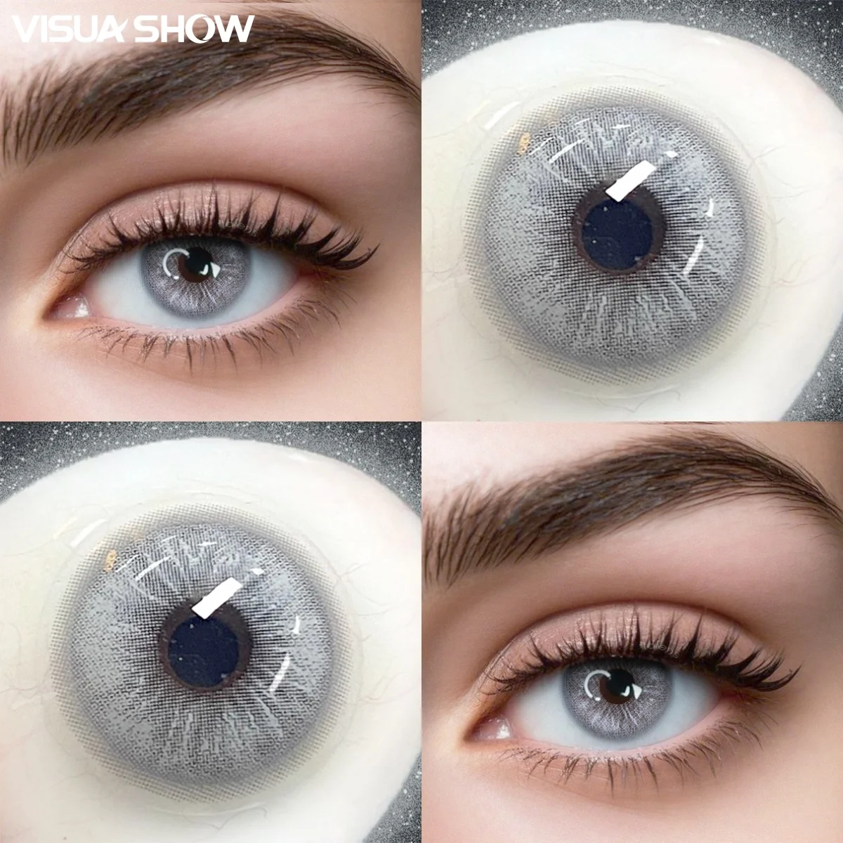 VISUASHOW 1 Paar graue Kontaktlinsen, kleine Pupille, halbjährlich verwendbare, farbige Kontaktlinsen zur Augenvergrößerung für Beauty, Cosplay und Make-up – Detail 2