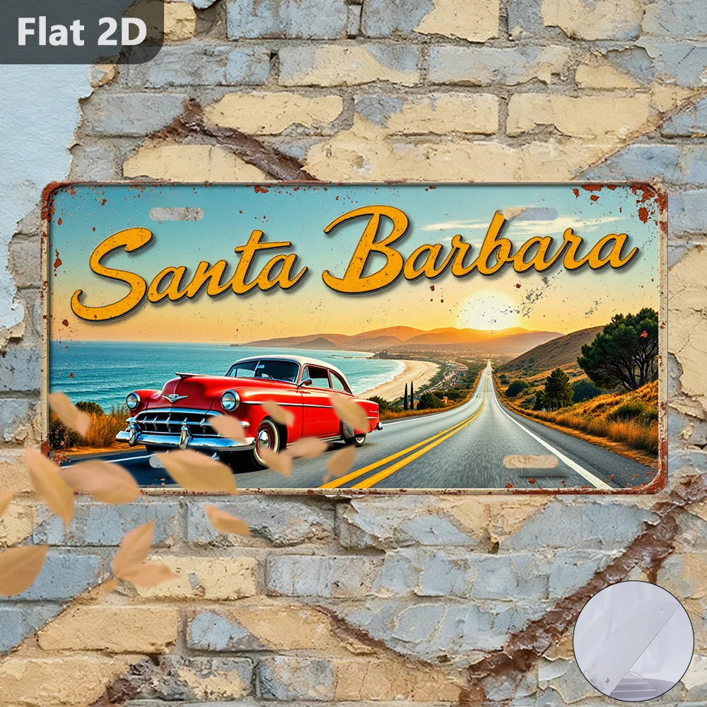 Vintage Santa Barbara Coast Road Metal Sign Retro Car License Plate
