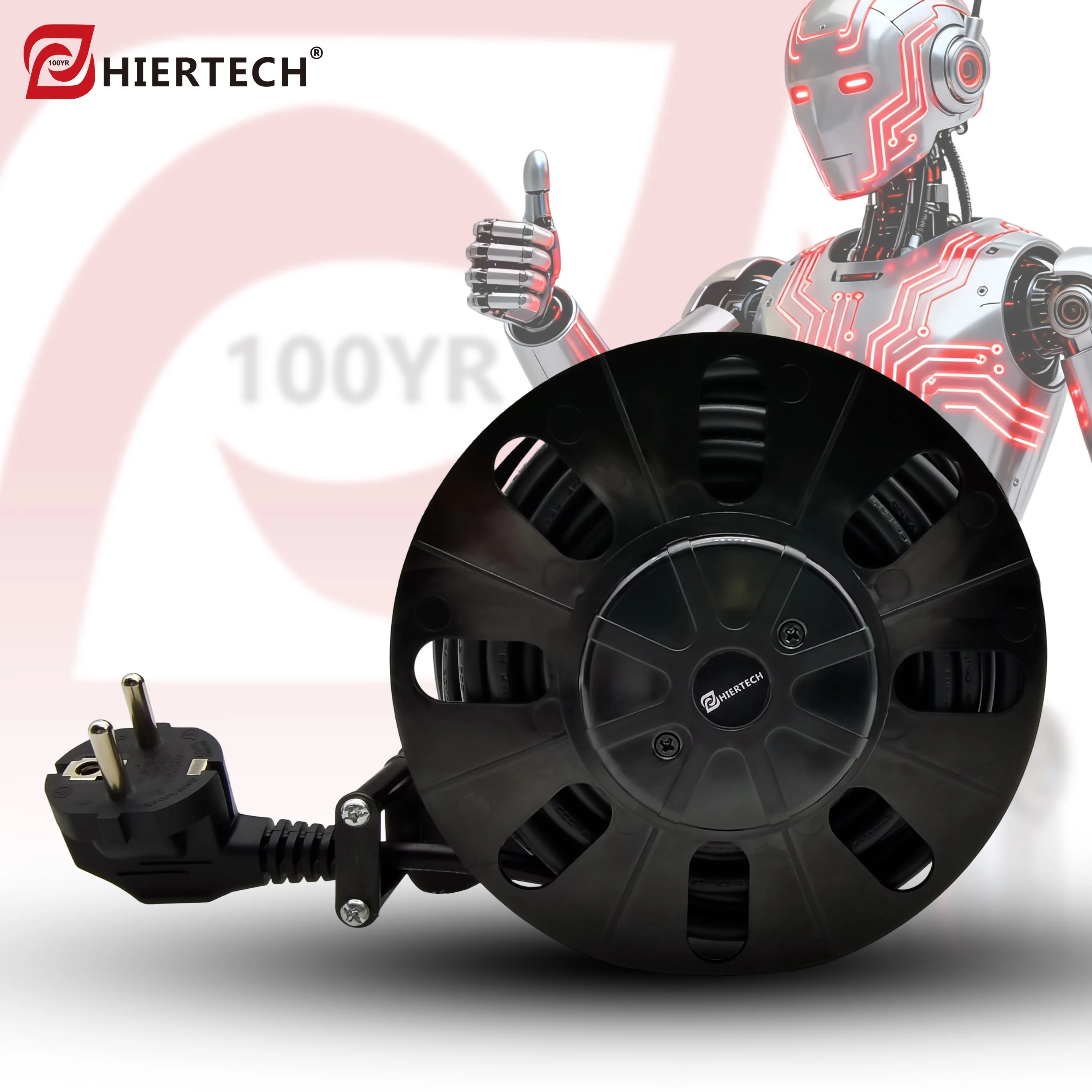 HIERTECH High-Power Retractable Power Cord Reel EU Plug 3-pin 1mm² Round  Cable 4m Length Suitable for Household Appliances