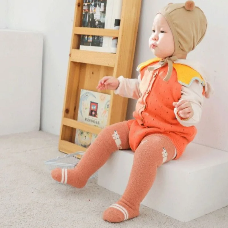 Over The Knee Socks Coral Velvet Double Layer Fleece Lined Warmth Thermal Infant Socks Knee High Over The Knee Non Slip Booties