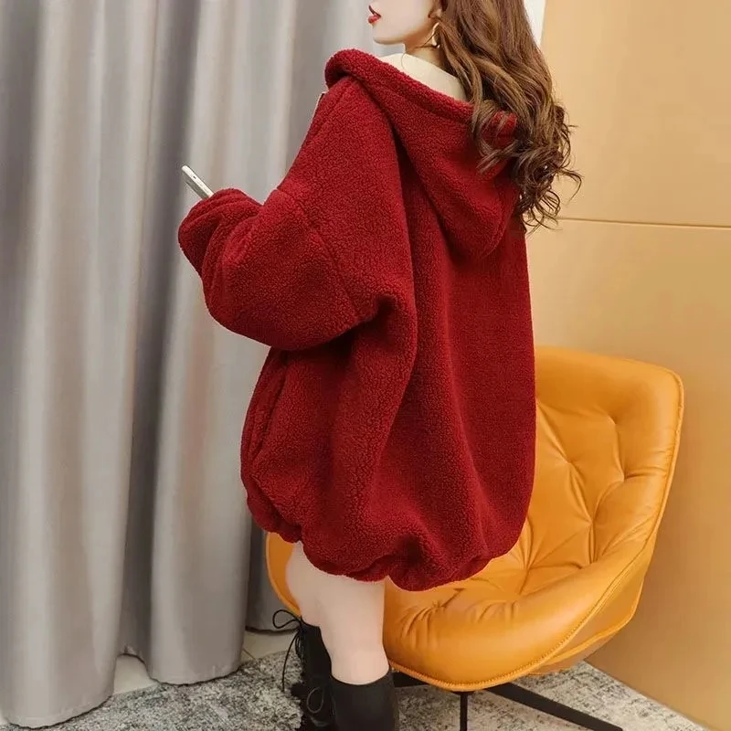 Women's Korean Trendy Loose Autumn And Winter New All-match Casual Cardigan Trendy Women's Positive And Negative Lamb Wool Tops