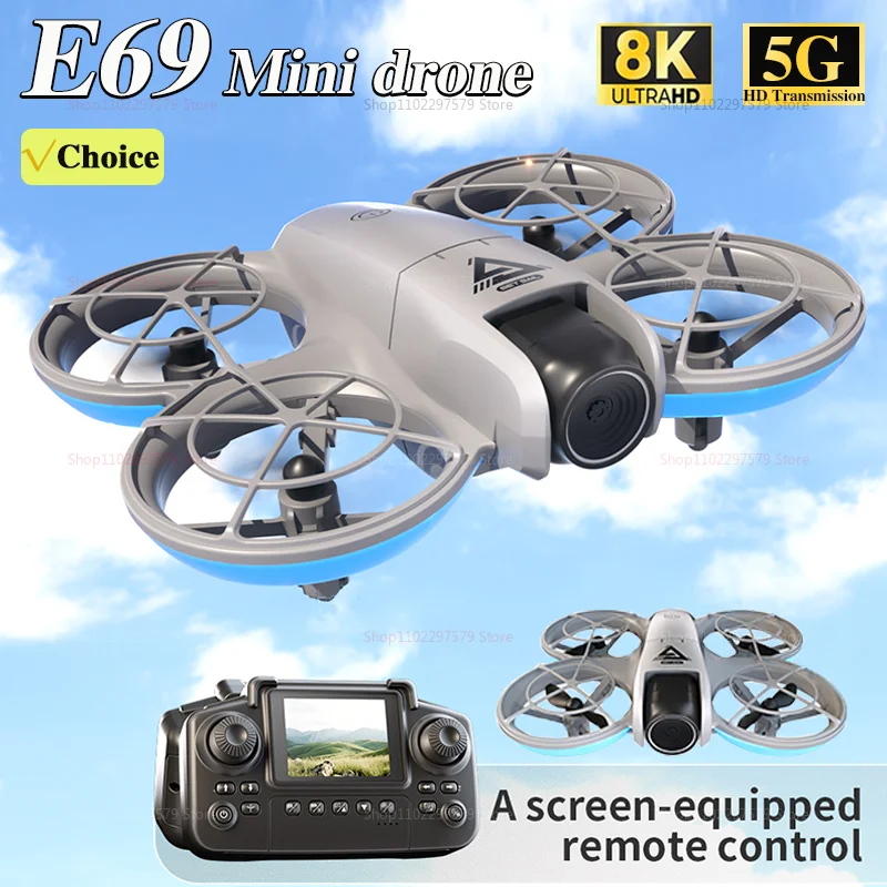 Mini Drone télécommandé E69 avec caméra professionnelle double HD 8K, avion 5G FPV RC, hélicoptère pour éviter les obstacles, jouet pour adultes