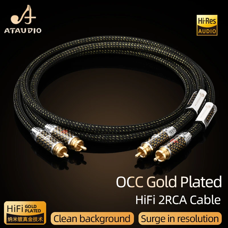 ATAUDIO 1 Pair RCA Audio Cable HiFi Stereo OCC Gold 2RCA to 2RCA Interconnect Cable Male to Male For Amplifier TV Car Audio