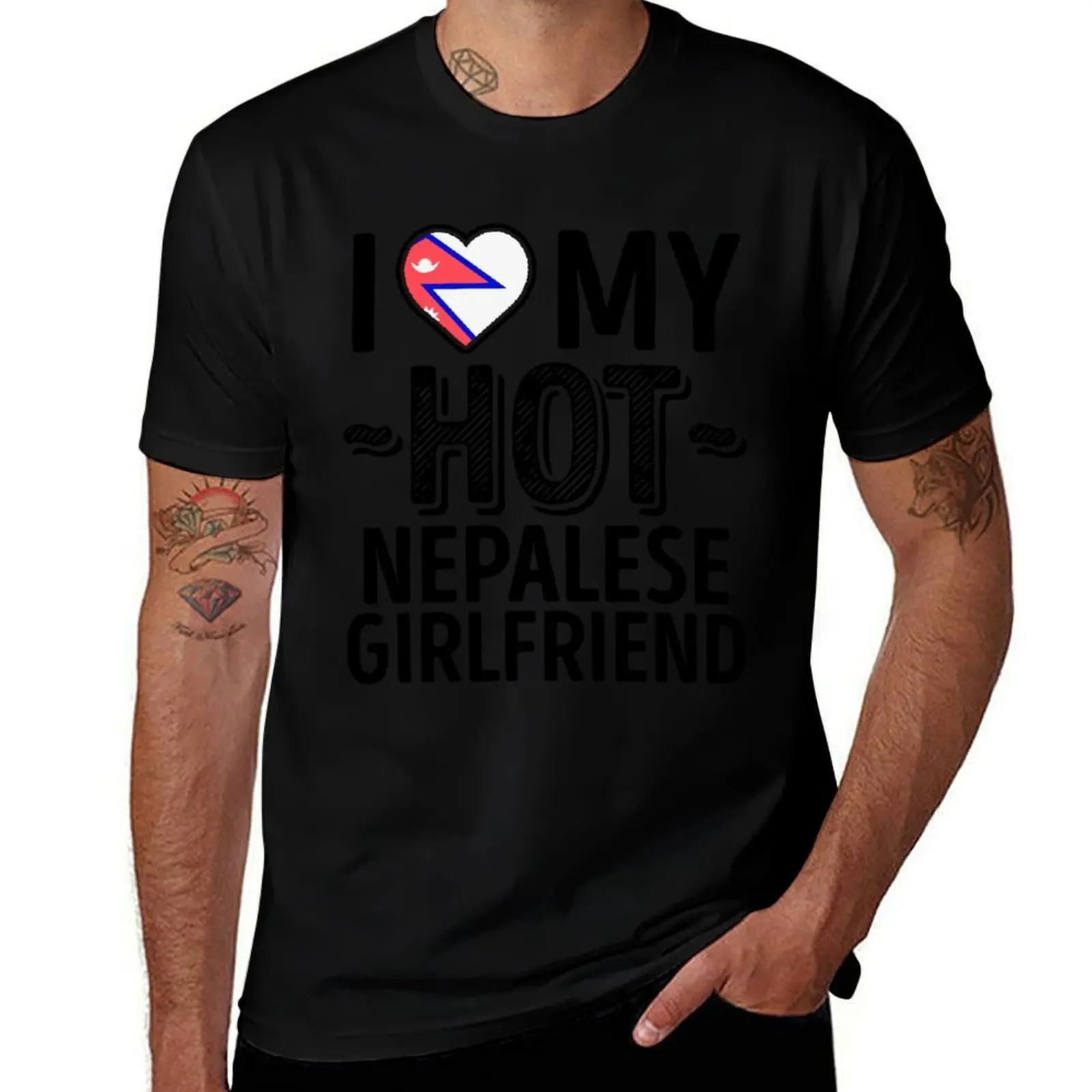 I Love My HOT Nepalese Girlfriend - Cute Nepal Couples Romantic Love T-Shirt Basic Regular Fit Casual T-Shirt