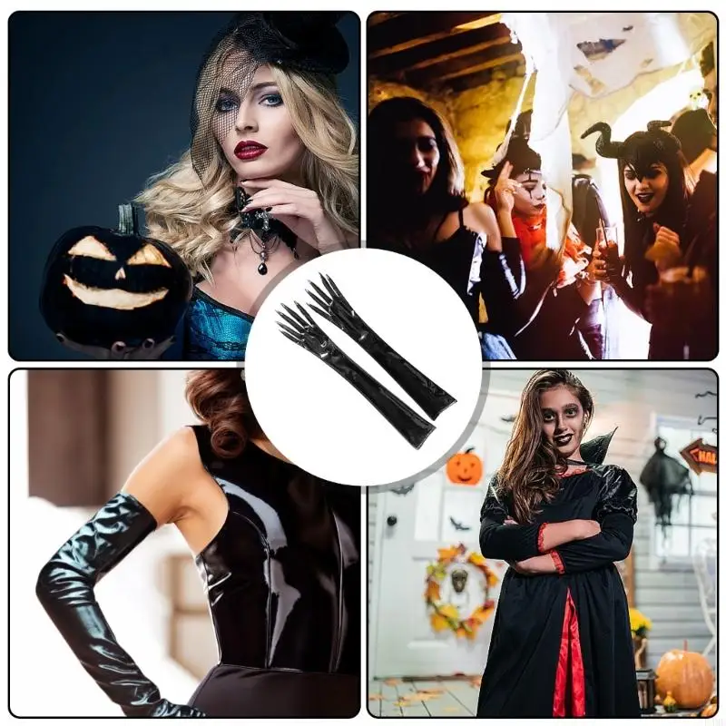 Luxurious Enamel Leather Long Gloves for Women Witch Gloves for Masquerades Party and Special Occasion Dressingup F3MD