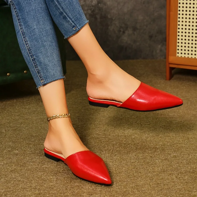 

2026 Summer Baotou Half Slippers Women's Pointed Toe Flat Outside Wear Slip-ins Without Heels