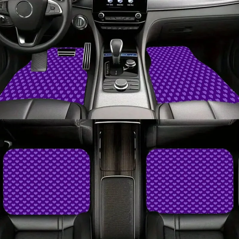 Car Floor Mats With Light Purple Heart Pattern, Full- Coverage For Front& Rear Seats, Stylish& Durable, Suitable For Most Vehicl