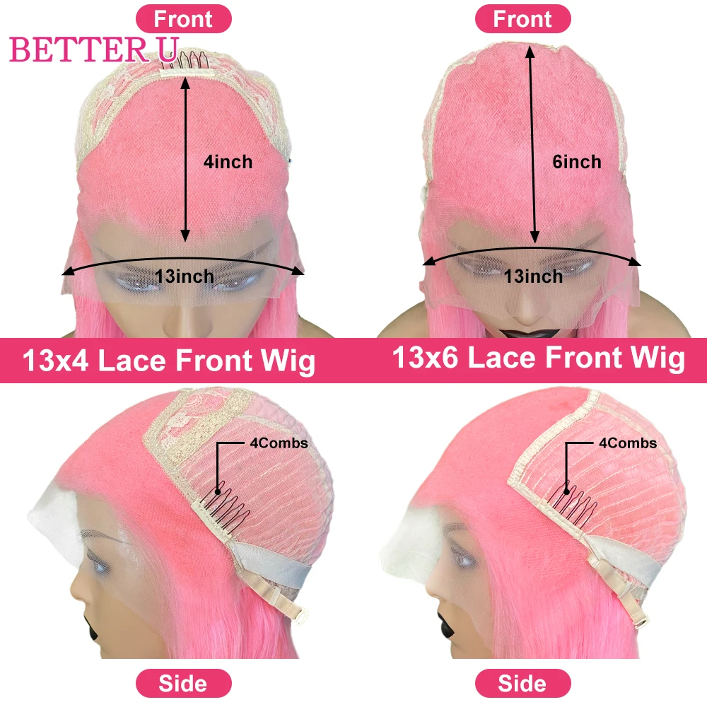 Pink straight wig 13X6 lace front pre-stretched wig transparent lace front wig Light Human hair 13x4 high gloss wig 250 density