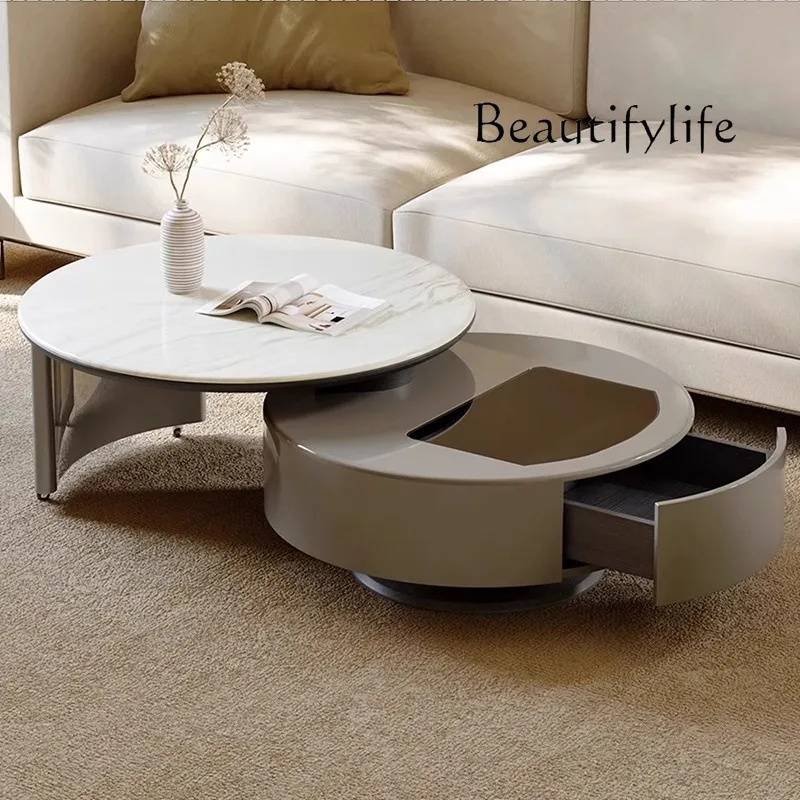 Light Luxury Modern Microlite Rotating Tea Table Living Room Home Large and Small Apartment Type High-Grade Tea Table