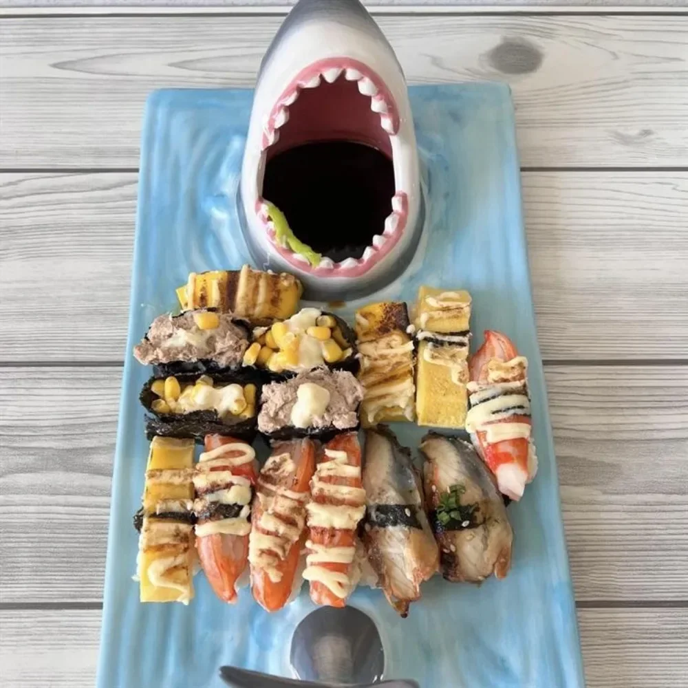 

Shark Shape Plate Funny Decorative Ceramic Sushi Plates for Dessert Cheese Snacks Fruits Vegetable Home Decor Gifts