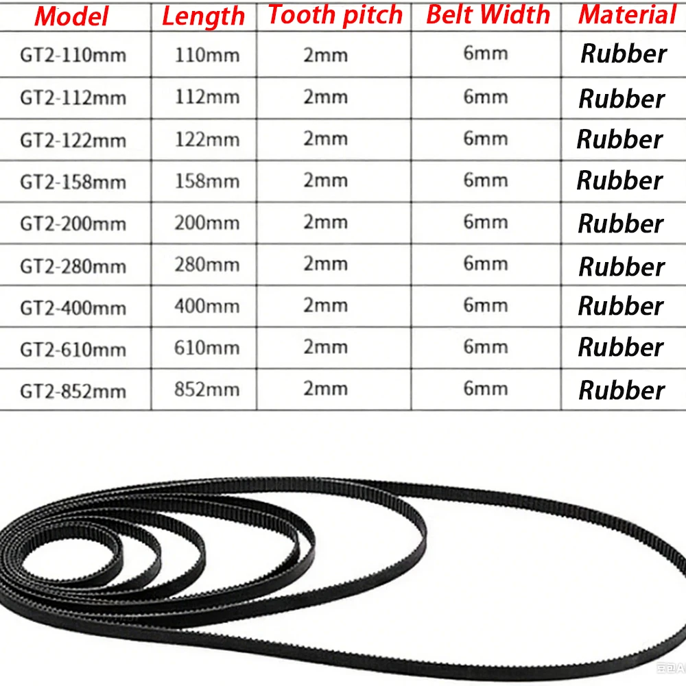 1/2/3/5/10Pcs Printer Belt GT2 6mm Closed Loop Rubber 2GT Timing Belt Length 340mm 348mm 350mm 360mm 400mm 660mm 800mm~1000mm