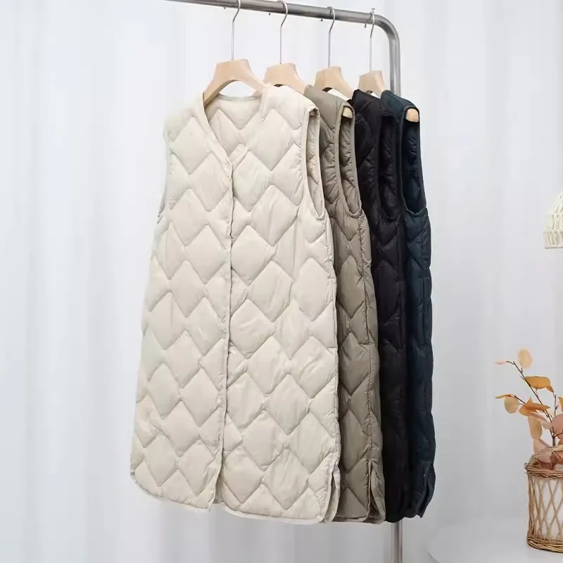 

Autumn Winter Women Long Down Waistcoat Jacket Light Thin White Duck Down Vest Parkas Female Sleeveless Bigsize Warm Tank Coat