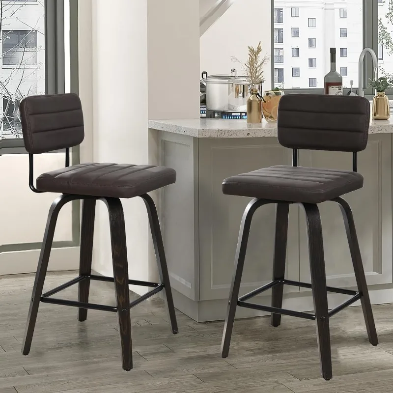 Bar Stools Set of 2-Counter Height Chairs Wood Barstools Bar Height Swivel Bar Stools with Back for Kitchen