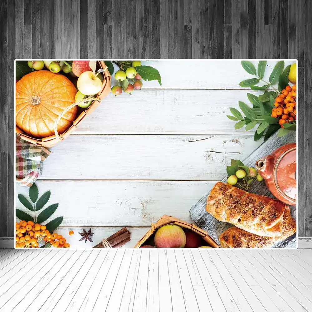 Фон для фотосъемки с изображением осенних деревянных досок тыквы фрукты белые доски персонализированные детские Фотообои