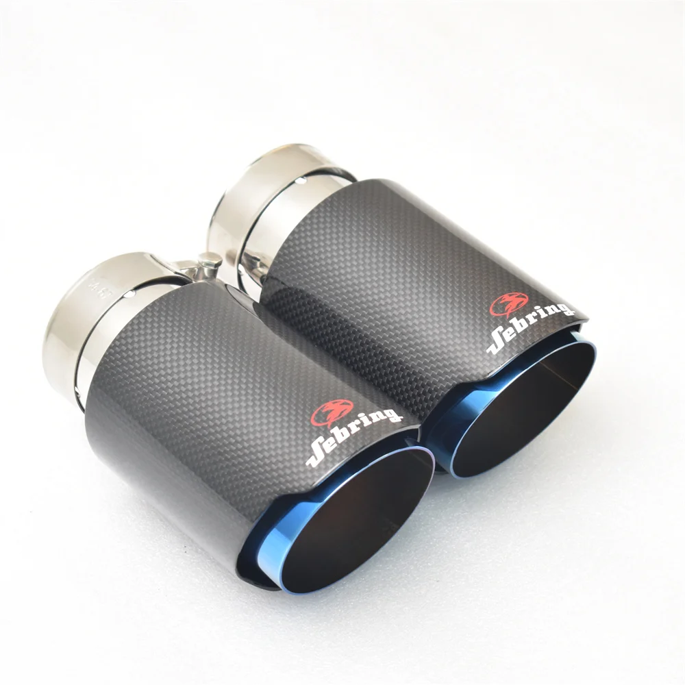 

Sebring car tip stainless steel carbon fiber car tail throat modified exhaust pipe blue muffler bright tail pipe decoration