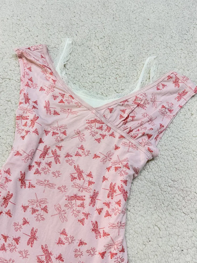 

Original Y2K Retro Pink T-irt Summer Design Sensation Beautiful Aosphere Fake Two-Piece Top Quali Cotton Commute ...