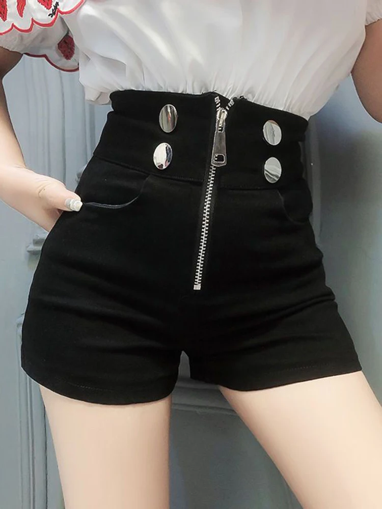 Jmprs High Waist Slim Sexy Shorts Women Fashion Zipper Casual Y2K Shorts Summer Sweet Buttons Chic Female All Match Shorts New