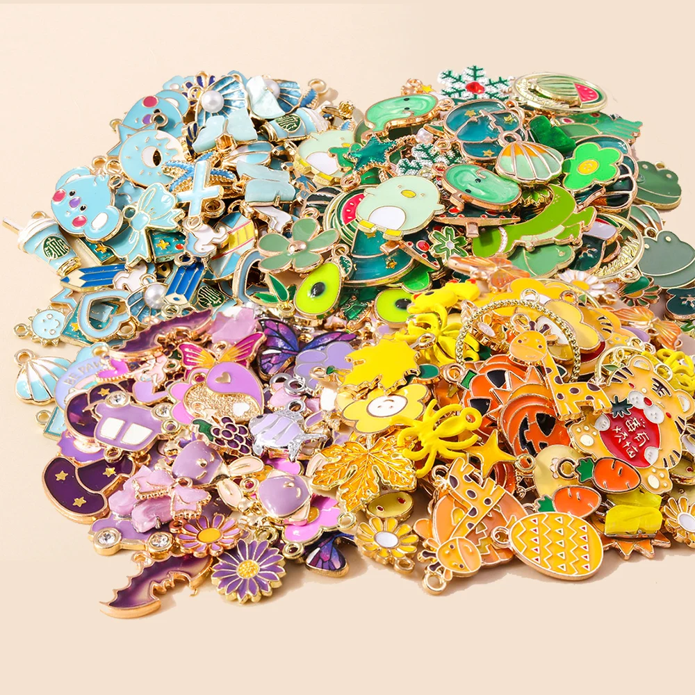 Gemischt 10 Stück bunte Emaille Tier Blume Stern Anhänger für Ohrring Halskette Diy Schmuck Zubehör handgemachte Handwerk Großhandel