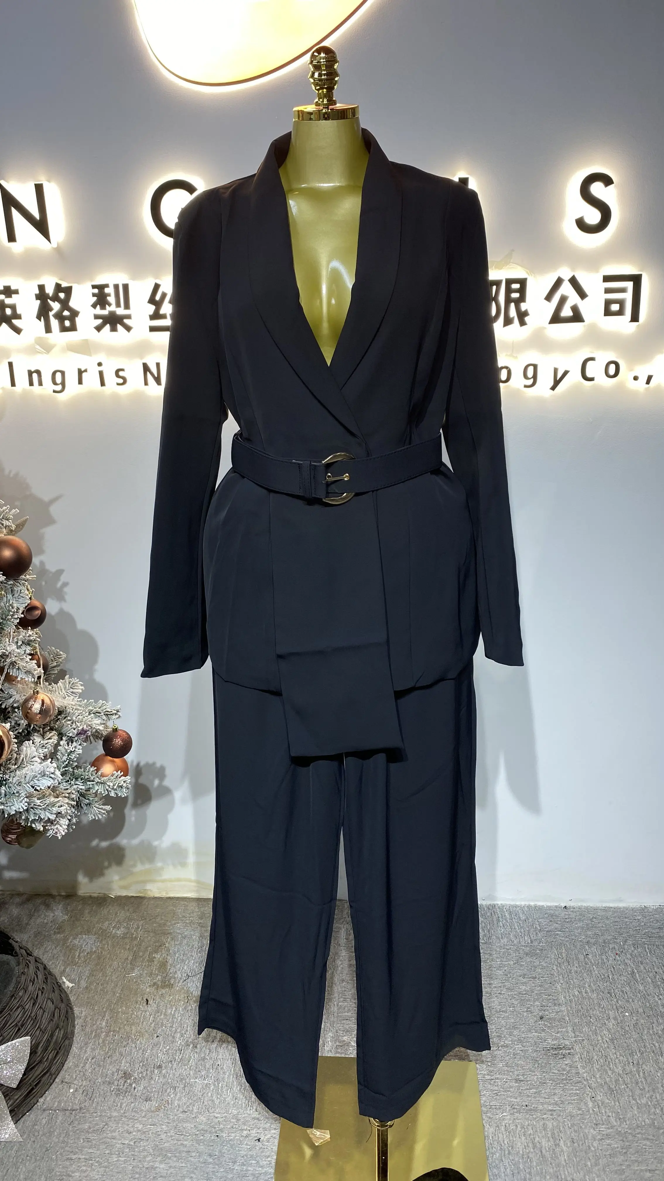 

High-quality women's belted professional suit jacket and trousers set, elegant and slimming-GZXX313